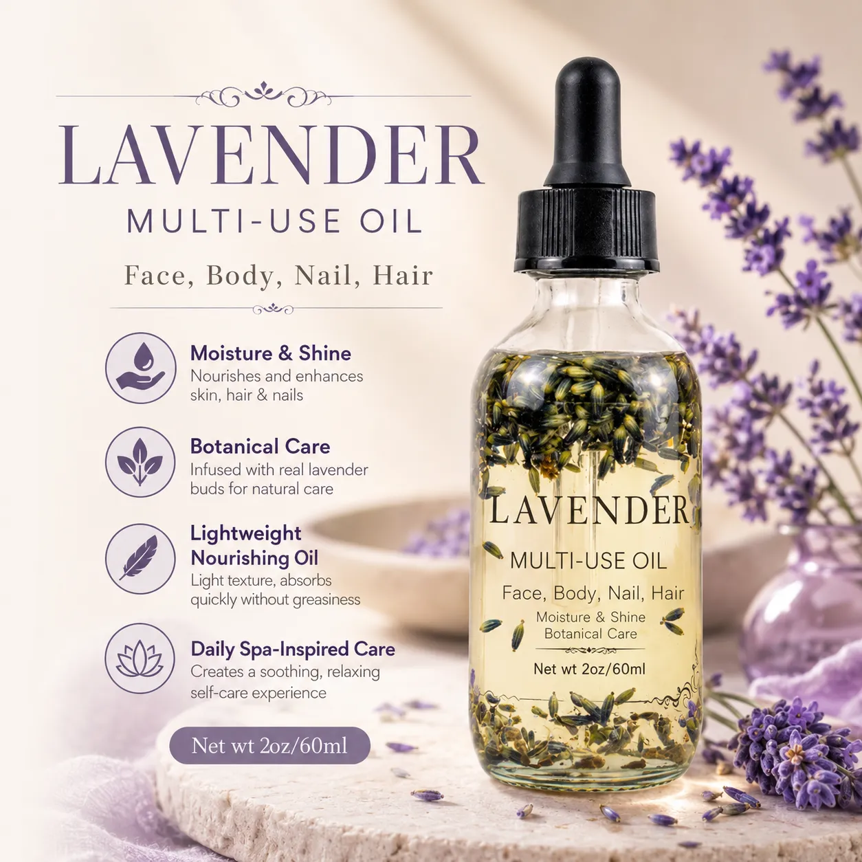 Lavender Multi-Use Oil for Face Body Nail Hair – OEM/ODM Custom Formula