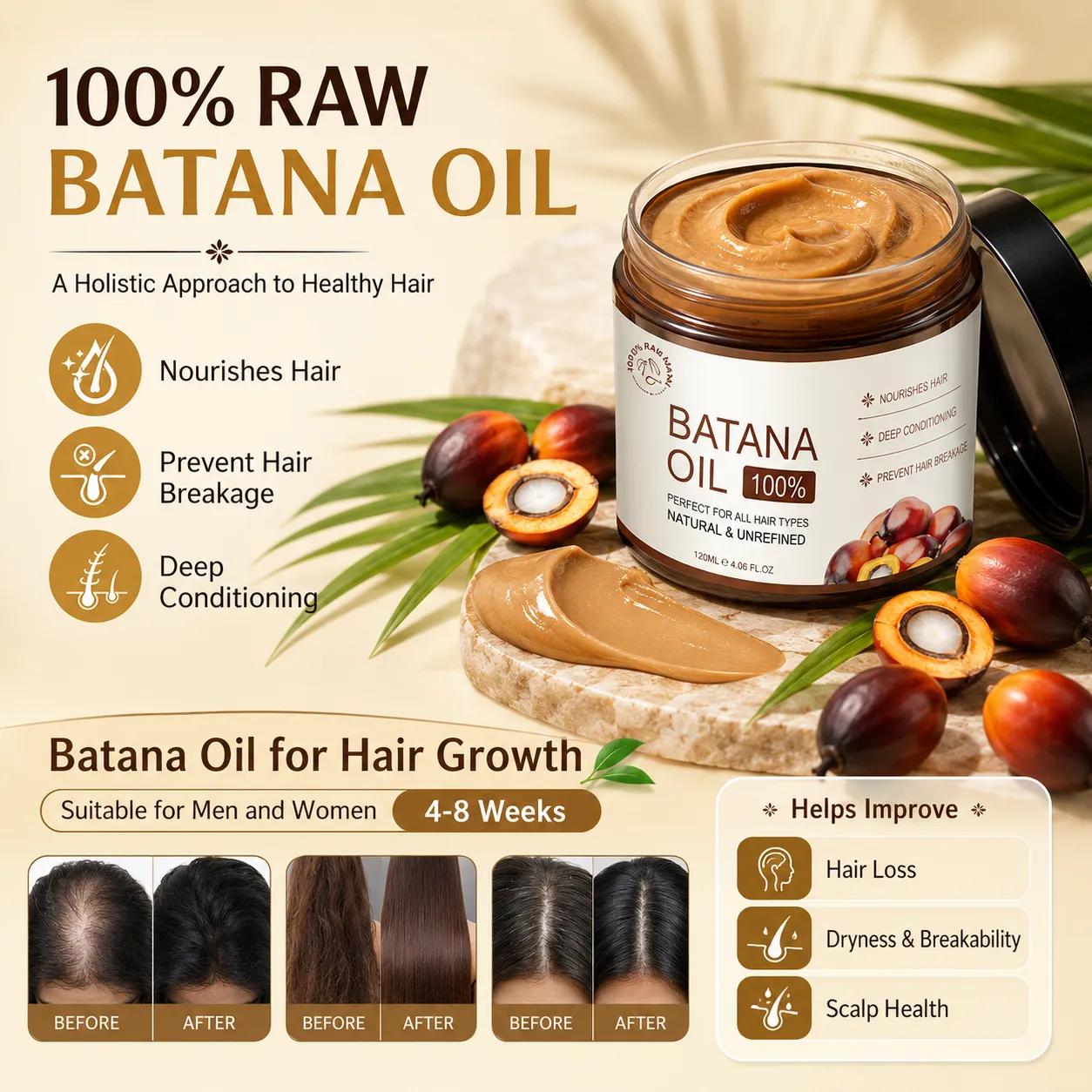 100% Raw Batana Oil Hair Treatment Cream for Hair Growth Care