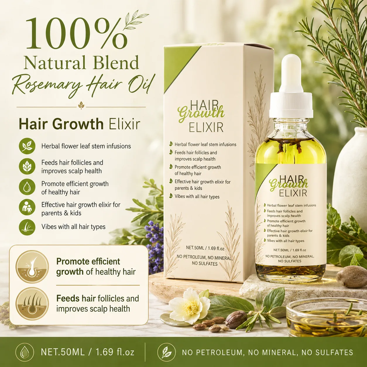 Rosemary Hair Growth Elixir & Natural Batana Oil Set for Scalp Brows Beard – OEM/ODM Custom Formula