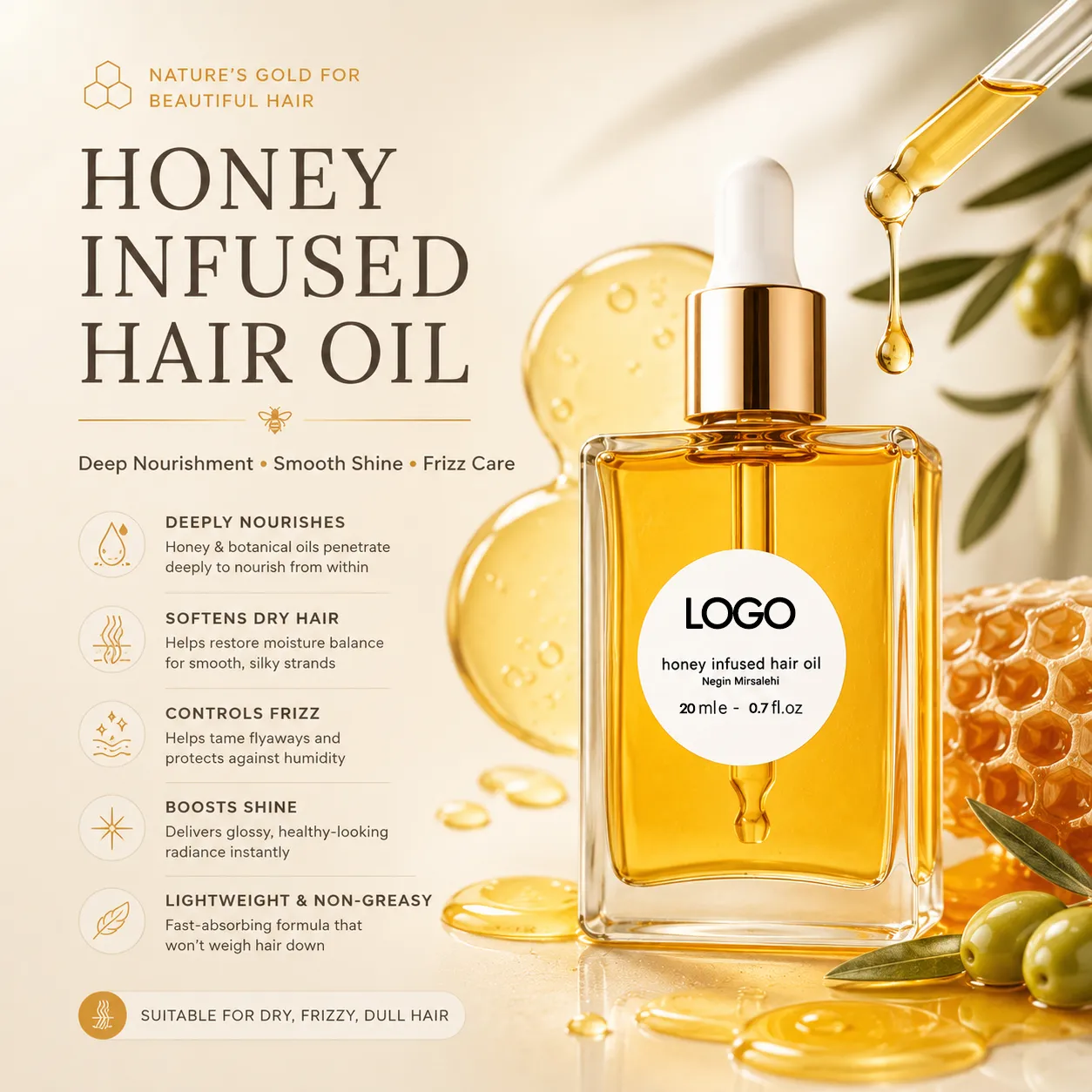 Honey Infused Hair Oil for Frizz Control & Shine – OEM/ODM Custom Formula