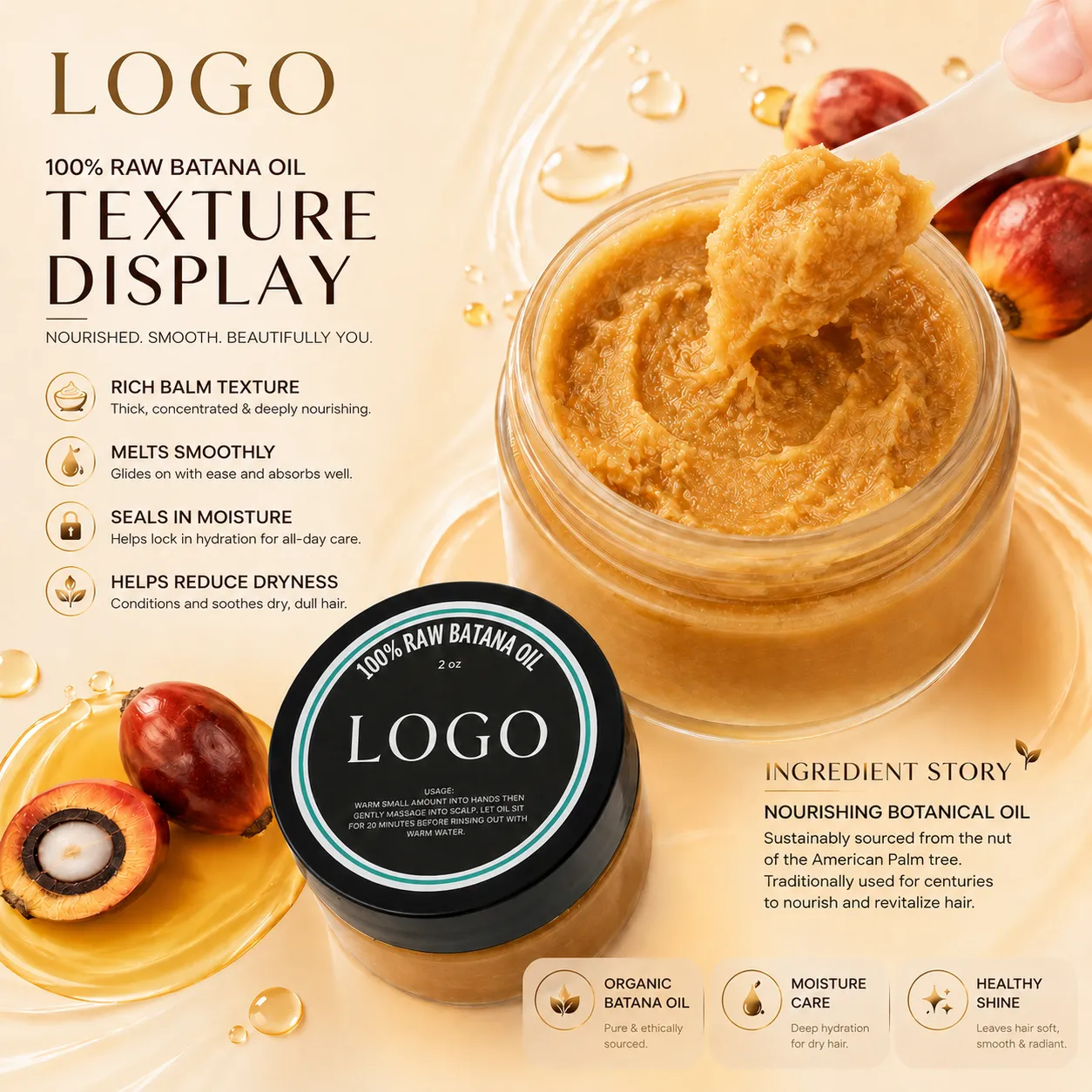 100% Raw Batana Oil Hair Balm for Hair Growth Care & Deep Nourishment – OEM/ODM Custom Formula