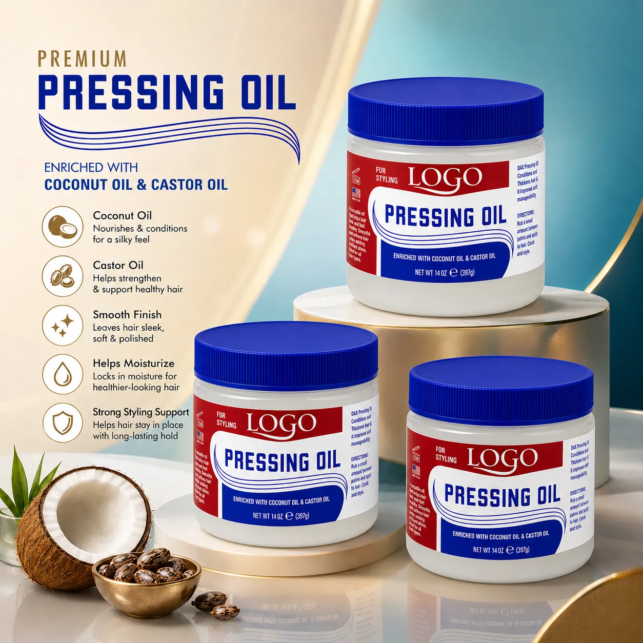 Coconut & Castor Oil Pressing Oil Hair Styling Cream for Smooth Sleek Shine – OEM/ODM Custom Formula