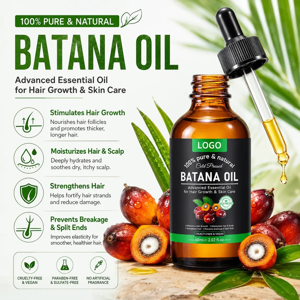 Private Label Batana Oil for Hair Growth Support & Scalp Care – 60ml Cold Pressed Hair & Skin Oil