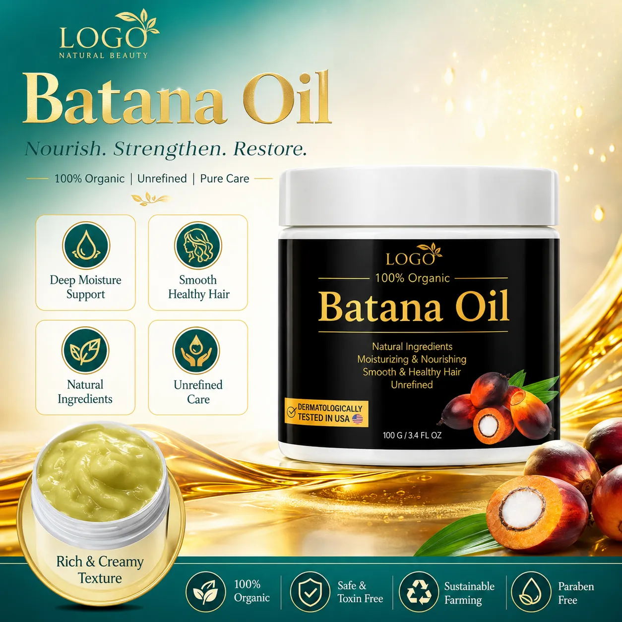 Private Label Batana Oil Hair Butter Treatment Balm for Dry & Damaged Hair – 100g / 3.4 fl oz