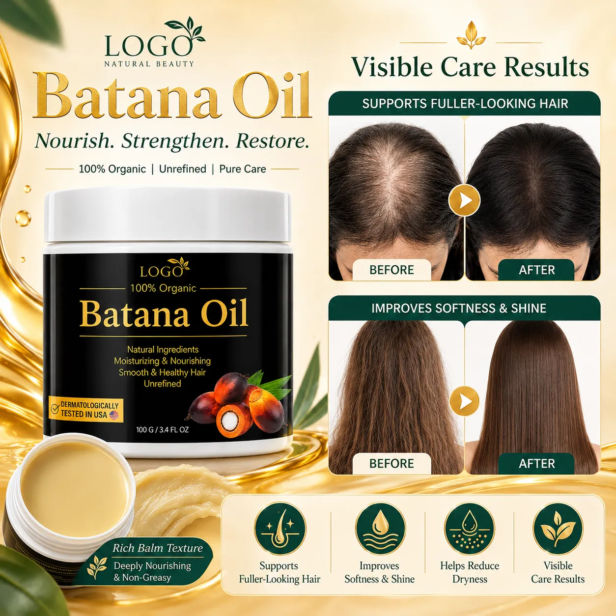Private Label Organic Batana Oil Hair Butter Balm for Dry Damaged Hair 100g