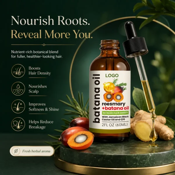Private Label Rosemary Batana Hair Oil with Jamaican Black Castor Oil and Q10 60ml for Scalp Nourishing Care