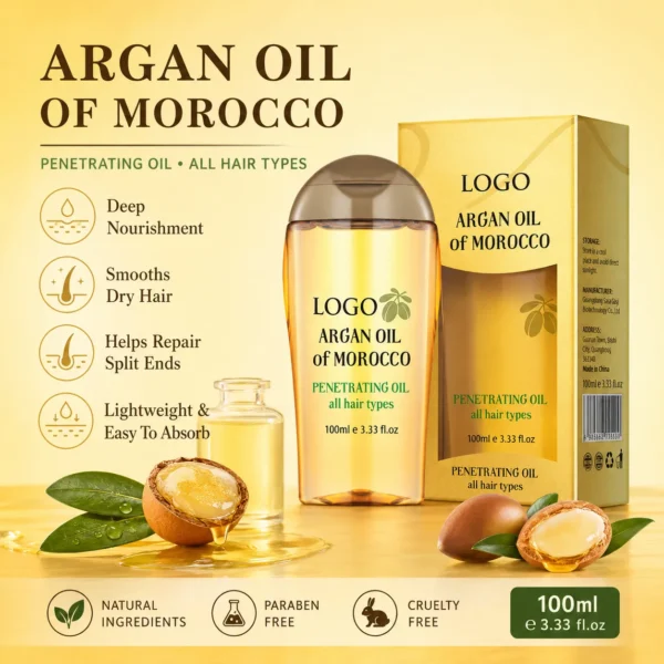 Private Label Argan Oil of Morocco Penetrating Hair Oil 100ml for Dry Frizzy Hair Smoothing Care
