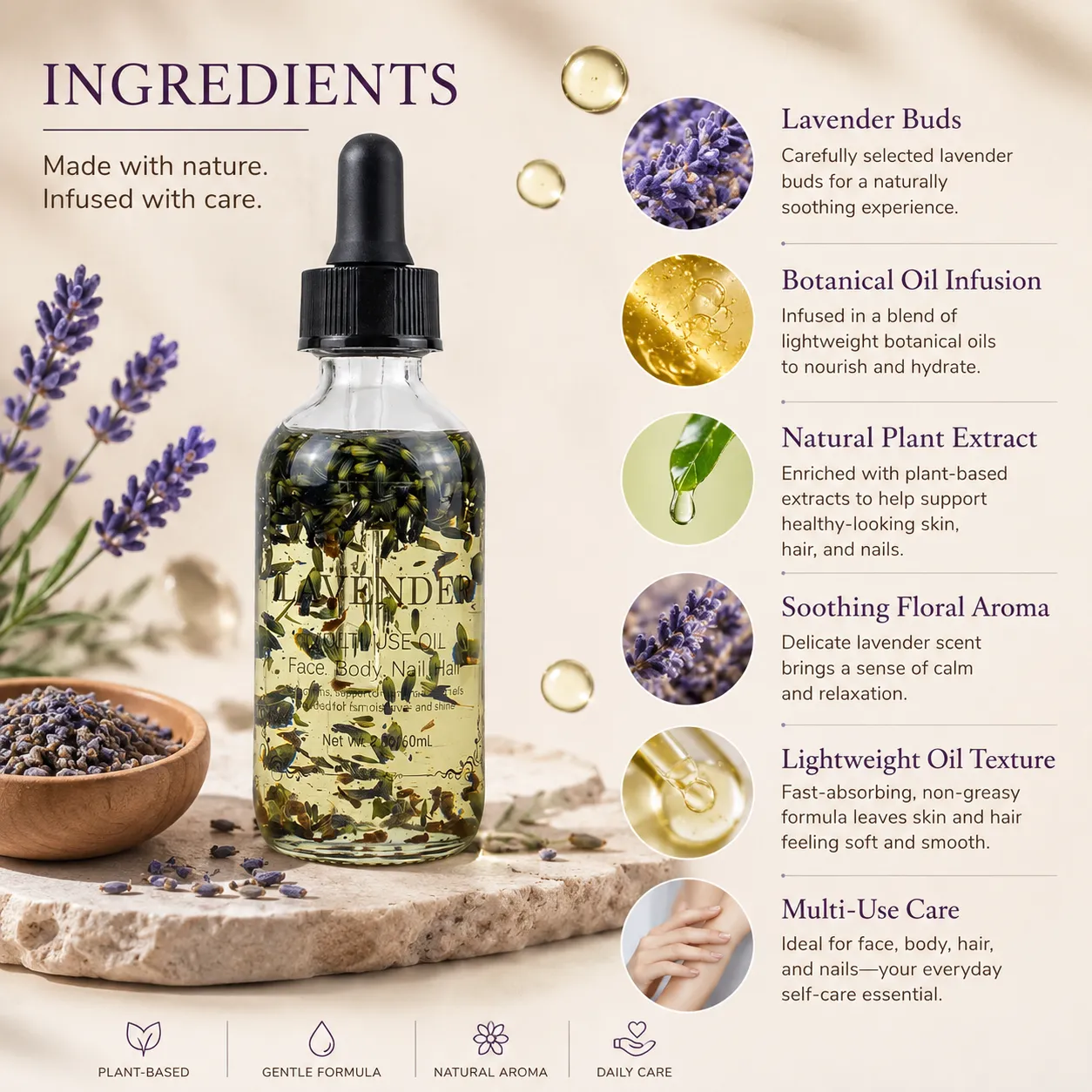 Lavender Multi-Use Oil for Face Body Nail Hair – OEM/ODM Custom Formula
