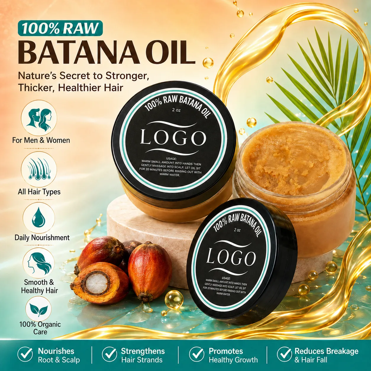 100% Raw Batana Oil Hair Balm for Hair Growth Care & Deep Nourishment – OEM/ODM Custom Formula
