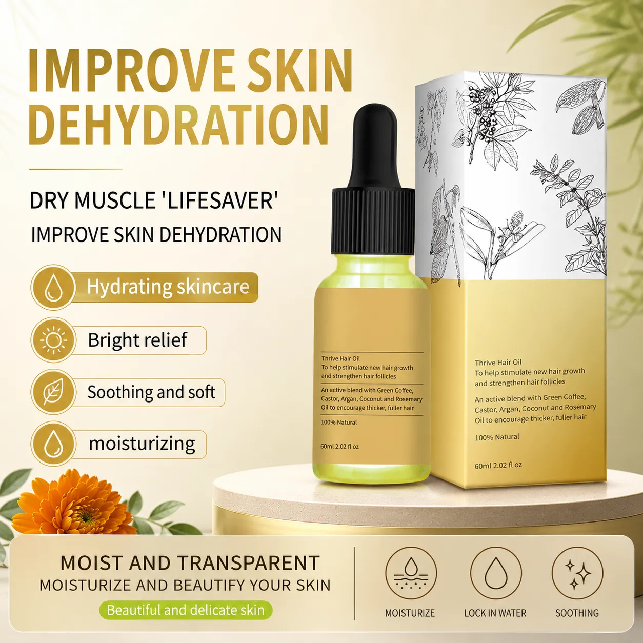 Private Label Natural Hair Growth Oil with Rosemary and Castor Oil
