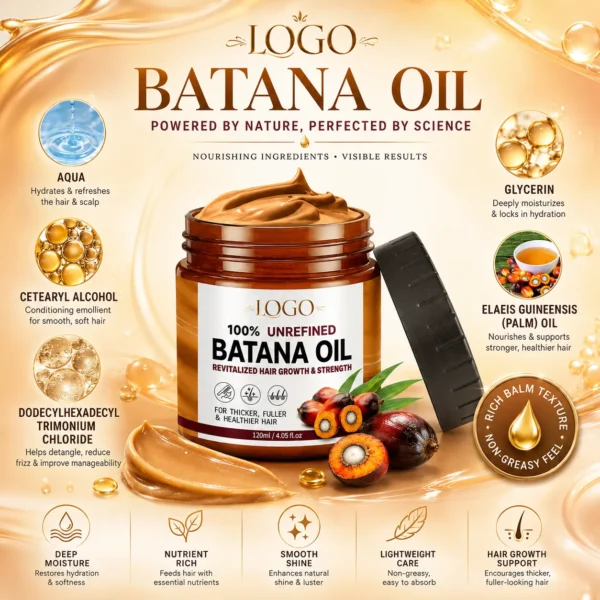 100% Unrefined Batana Oil Hair Balm for Hair Growth Care & Deep Conditioning