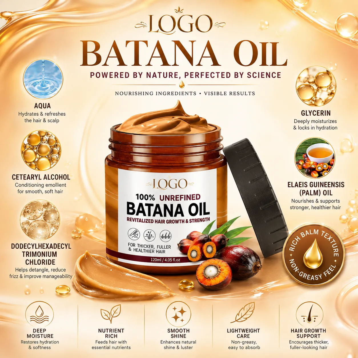 100% Unrefined Batana Oil Hair Balm for Hair Growth Care & Deep Conditioning