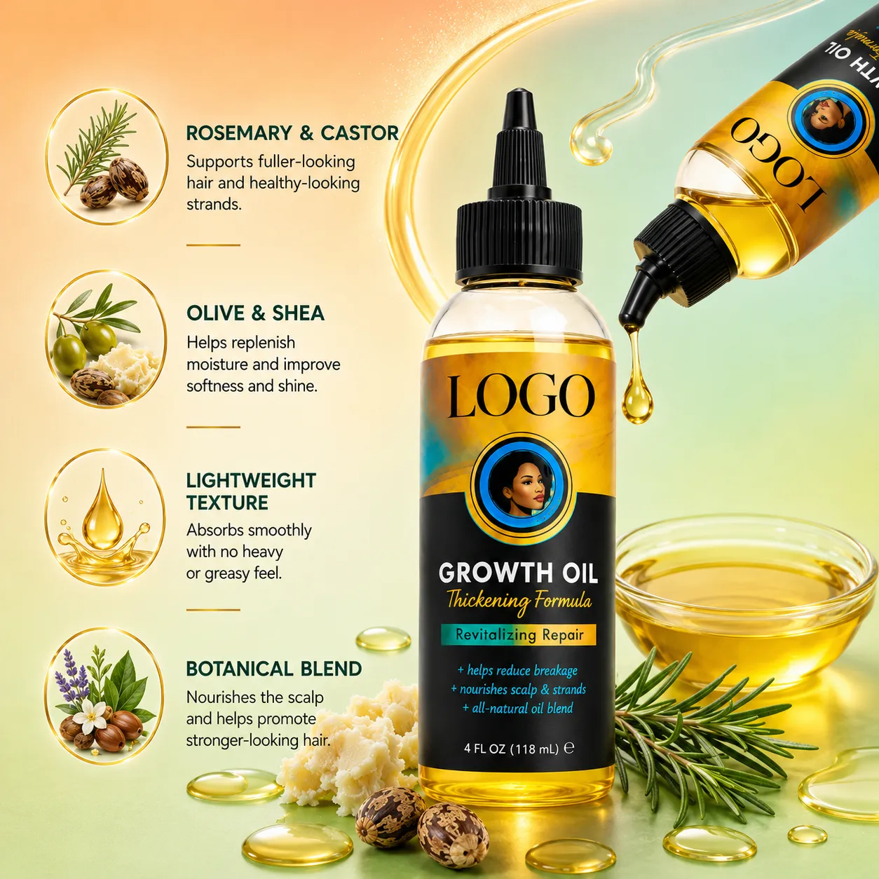 Growth Oil Thickening Formula for Scalp & Curl Care – OEM/ODM Custom Formula