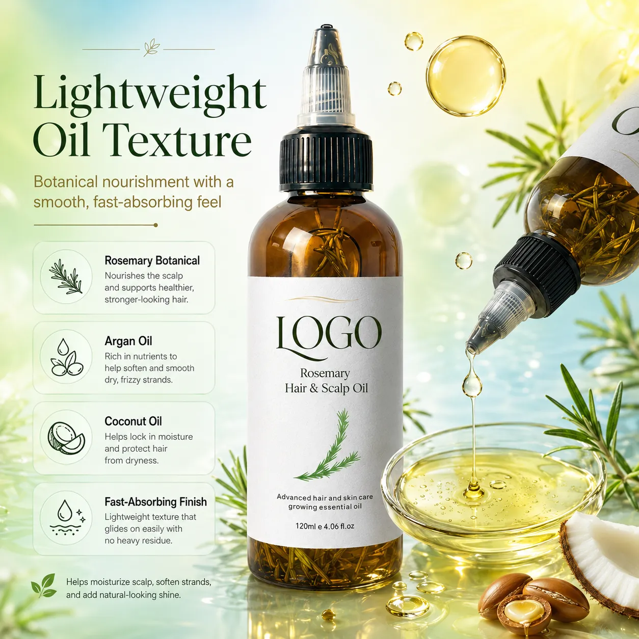Rosemary Hair & Scalp Oil for Scalp Care Breakage Support & Fuller Looking Hair