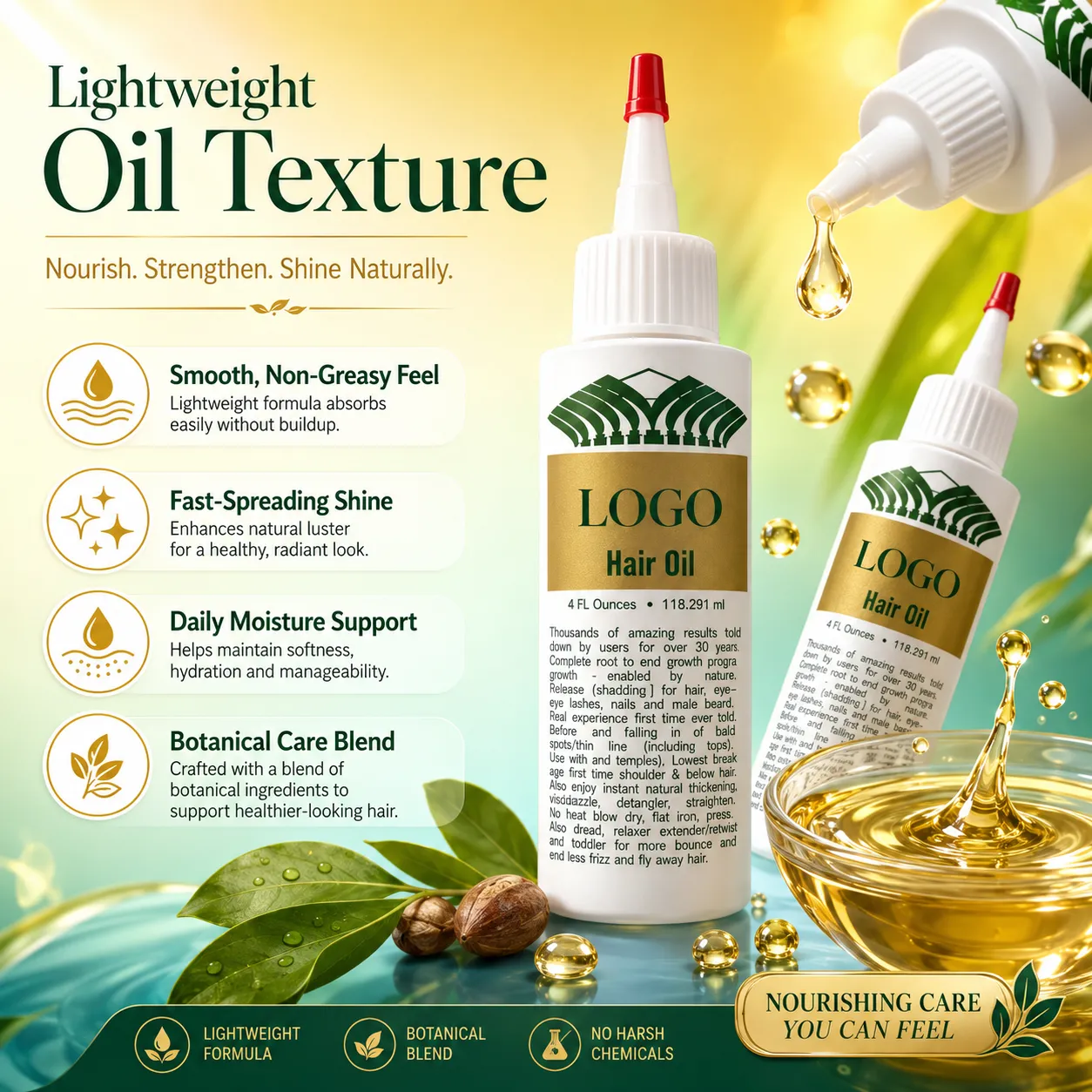 Lightweight Hair Growth Oil for Scalp Nourishment Breakage Support & Frizz Control – OEM/ODM Custom Hair Oil