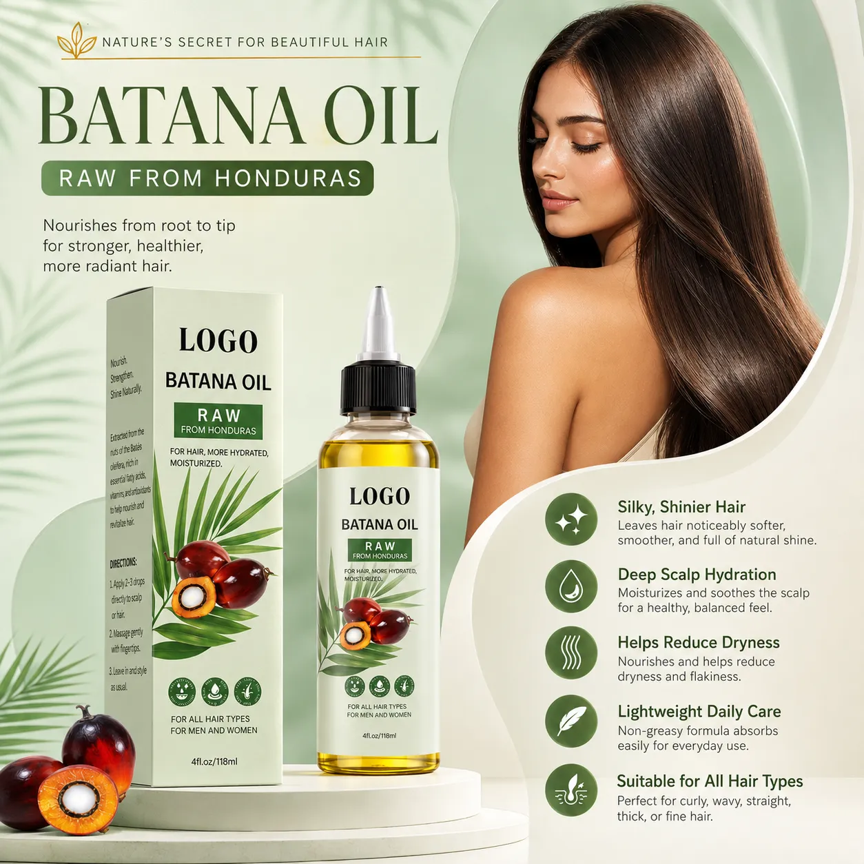 Private Label Raw Batana Oil from Honduras for Hair Growth Support & Scalp Care – 4oz / 118ml