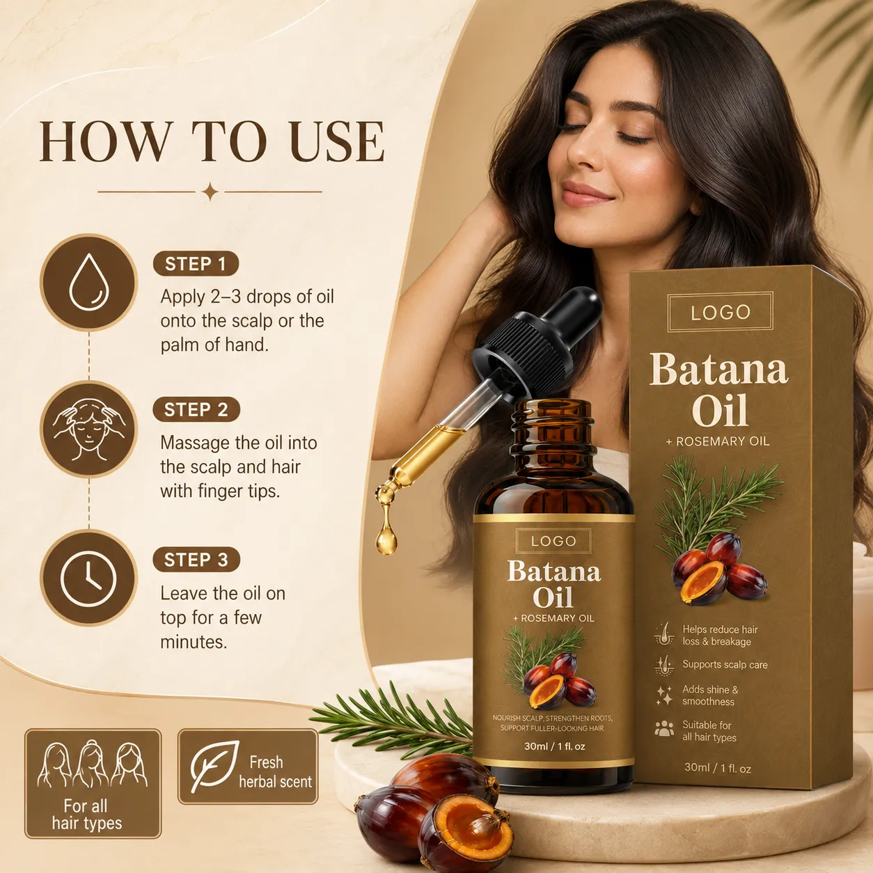 Private Label Batana Rosemary Oil for Scalp Care & Hair Growth Support – 30ml / 1 fl oz