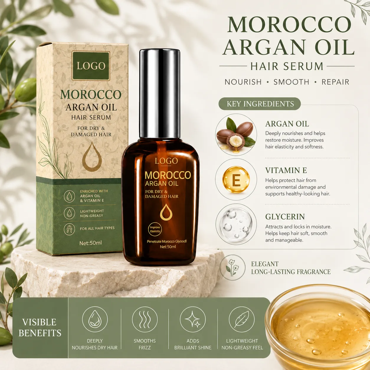 Private Label Morocco Argan Oil Hair Serum