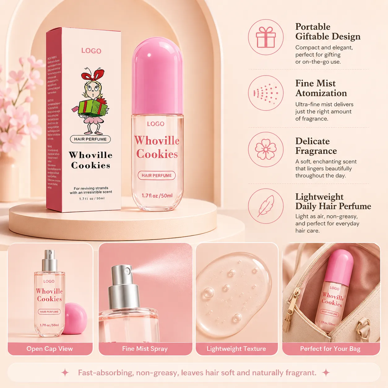 Private Label Sweet Cookie Hair Perfume Spray Fine Mist 50ml