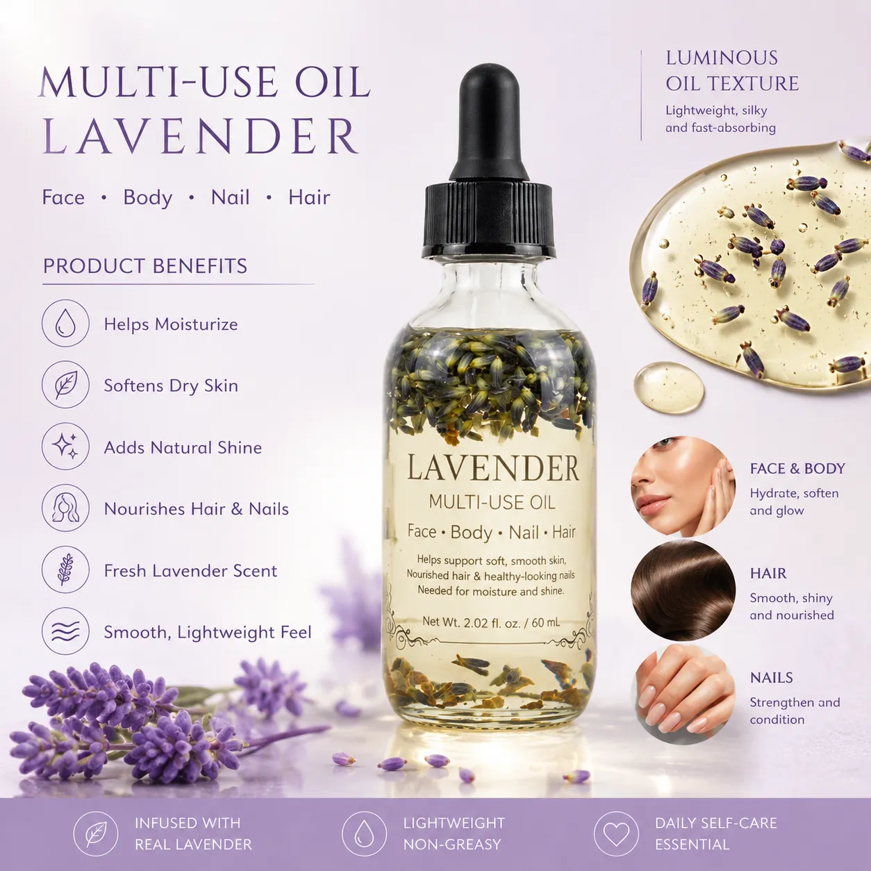 Lavender Multi-Use Oil for Face Body Nail Hair – OEM/ODM Custom Formula