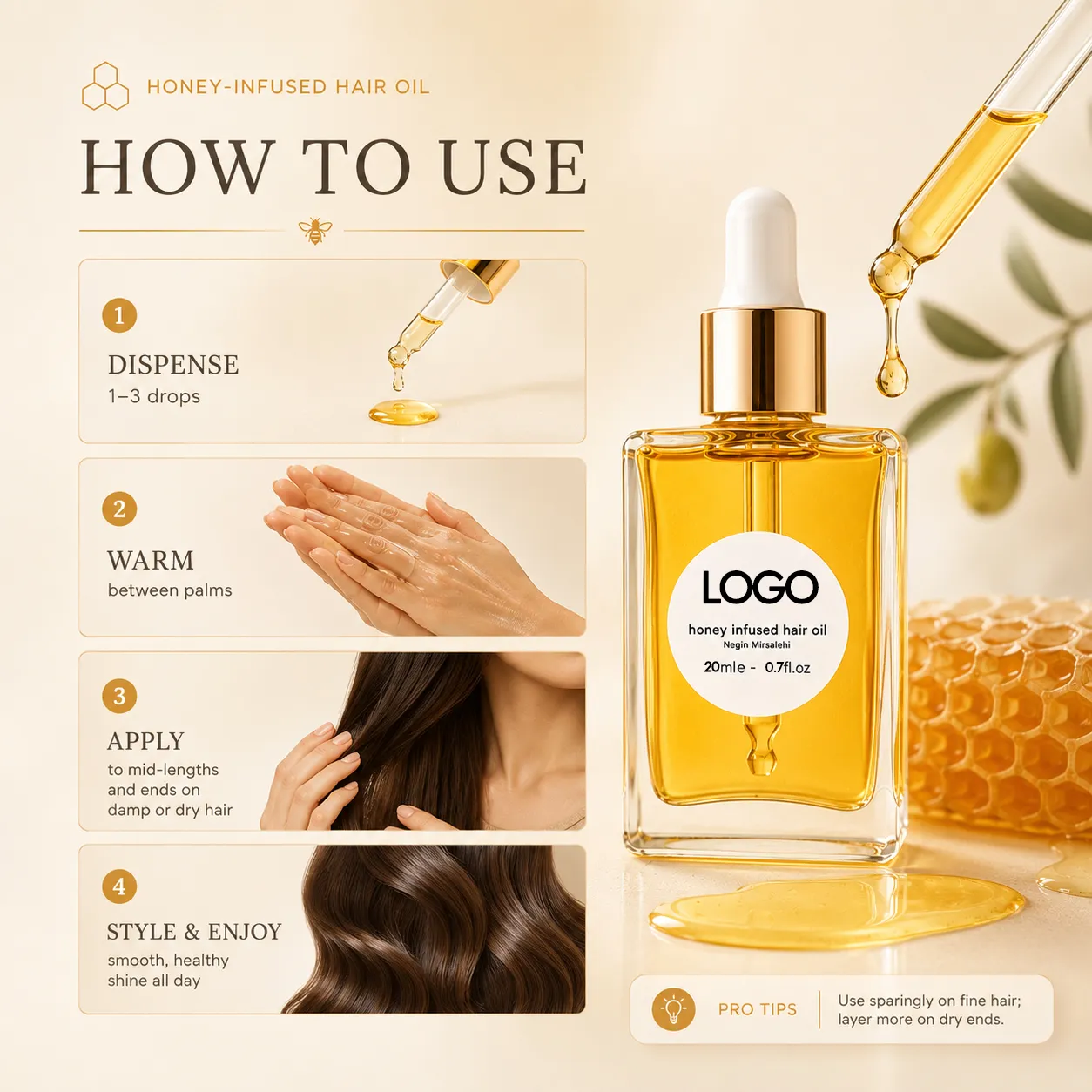 Honey Infused Hair Oil for Frizz Control & Shine – OEM/ODM Custom Formula