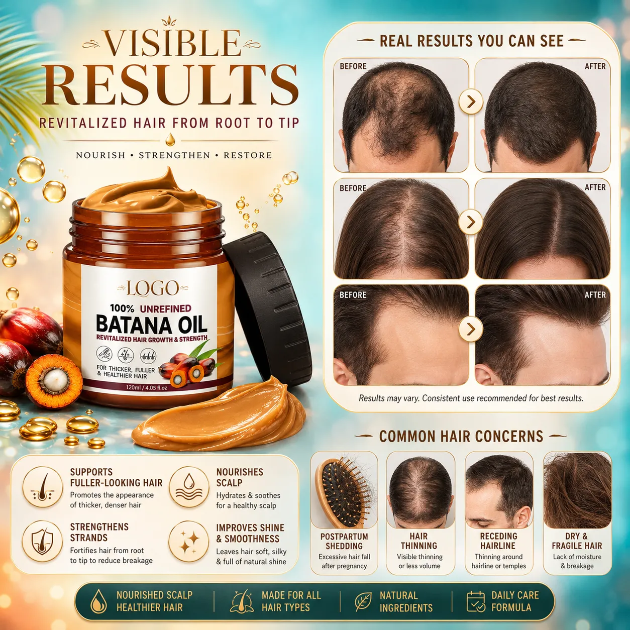 100% Unrefined Batana Oil Hair Balm for Hair Growth Care & Deep Conditioning