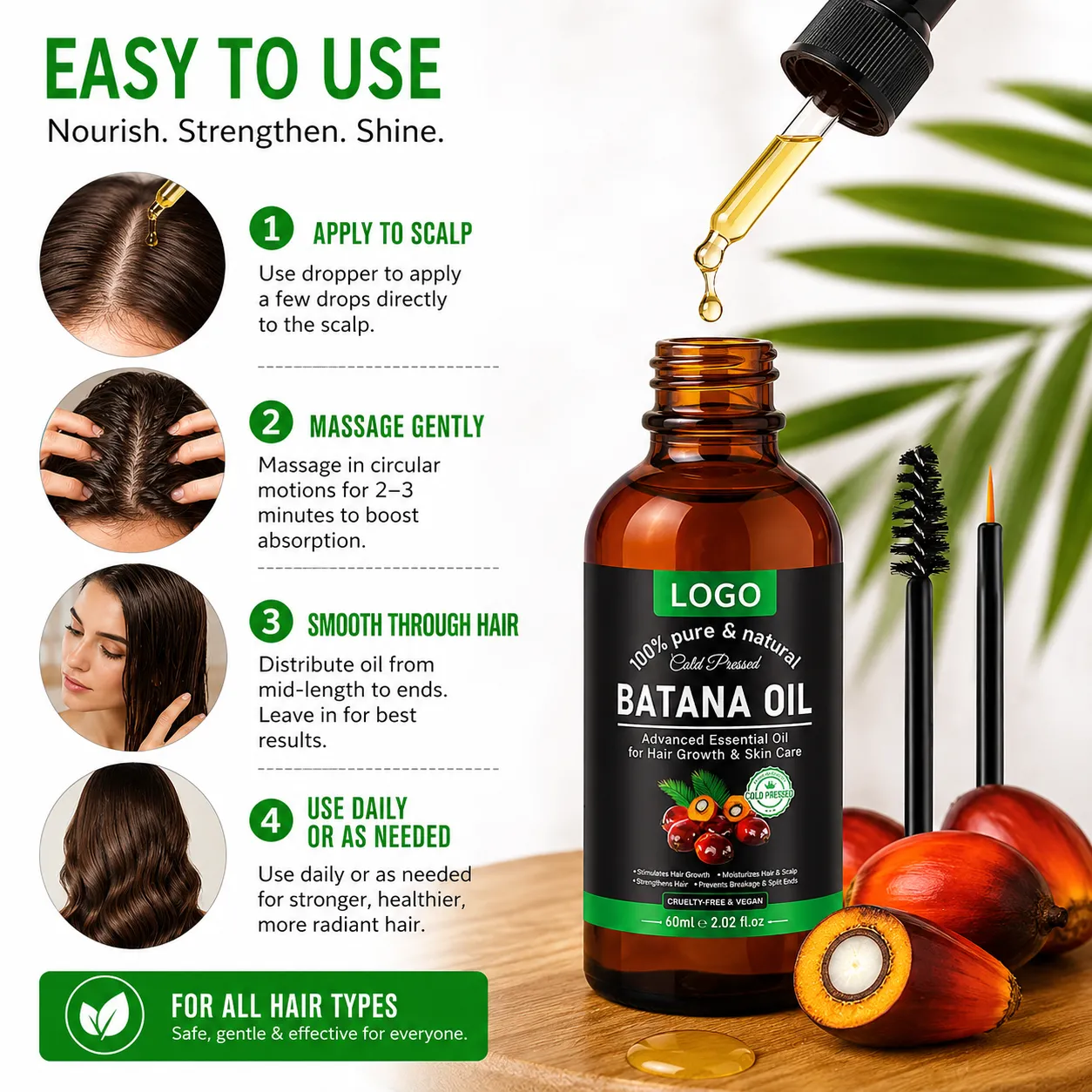 Private Label Batana Oil for Hair Growth Support & Scalp Care – 60ml Cold Pressed Hair & Skin Oil