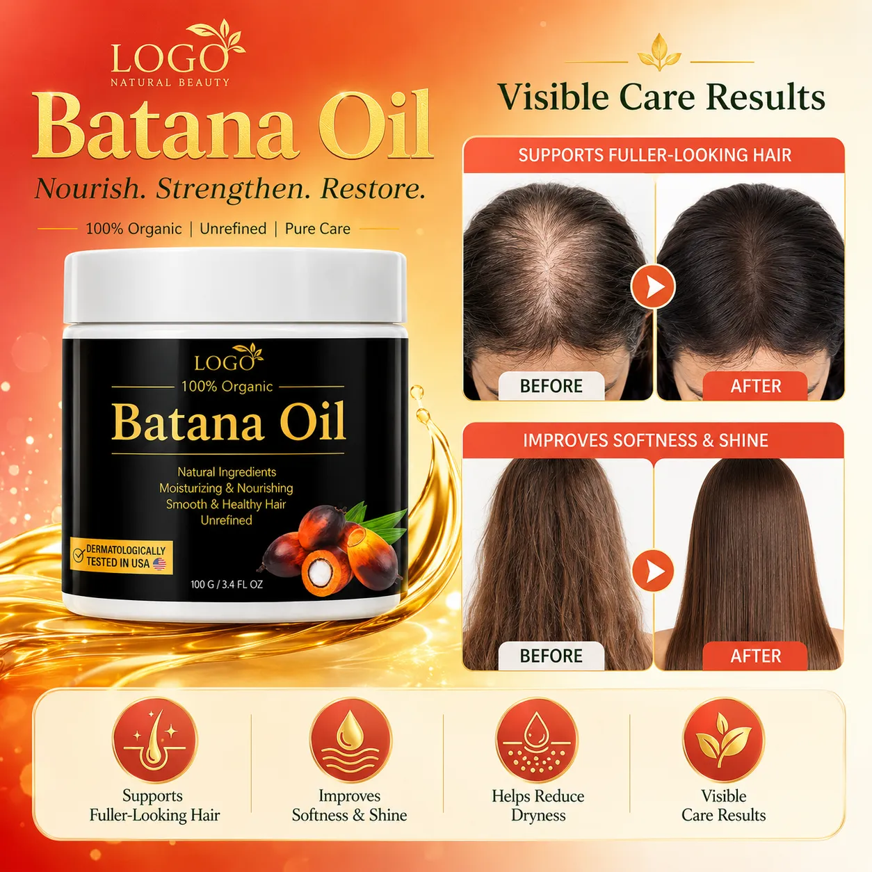 Private Label Batana Oil Hair Butter Treatment Balm for Dry & Damaged Hair – 100g / 3.4 fl oz