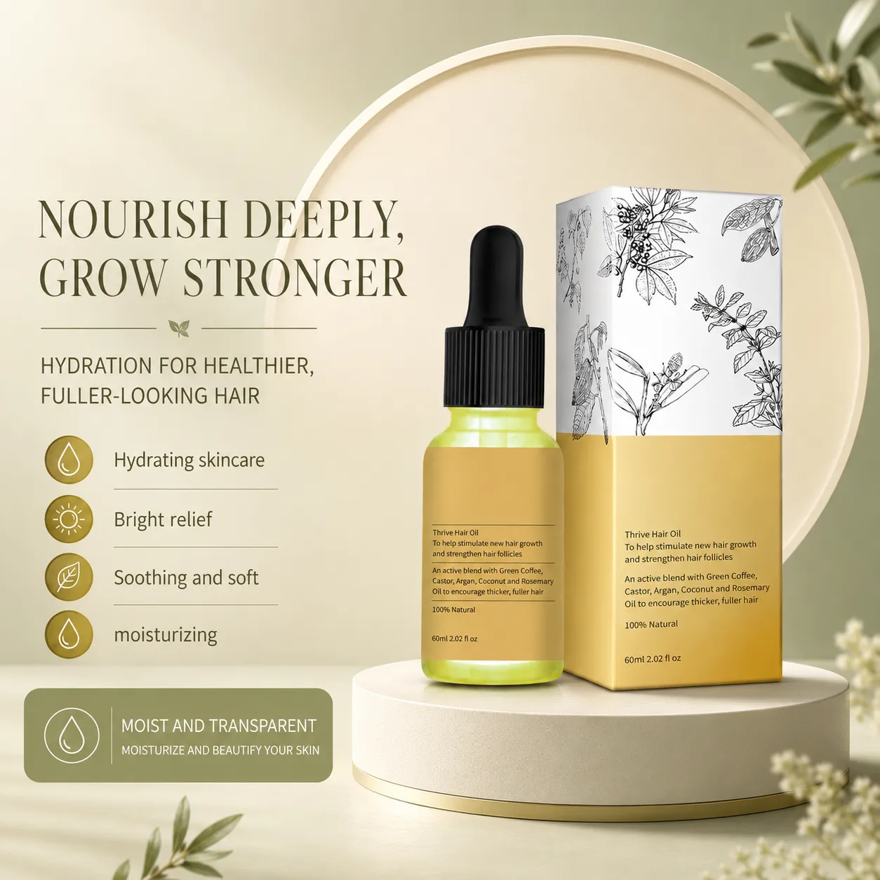 Private Label Natural Hair Growth Oil with Rosemary and Castor Oil