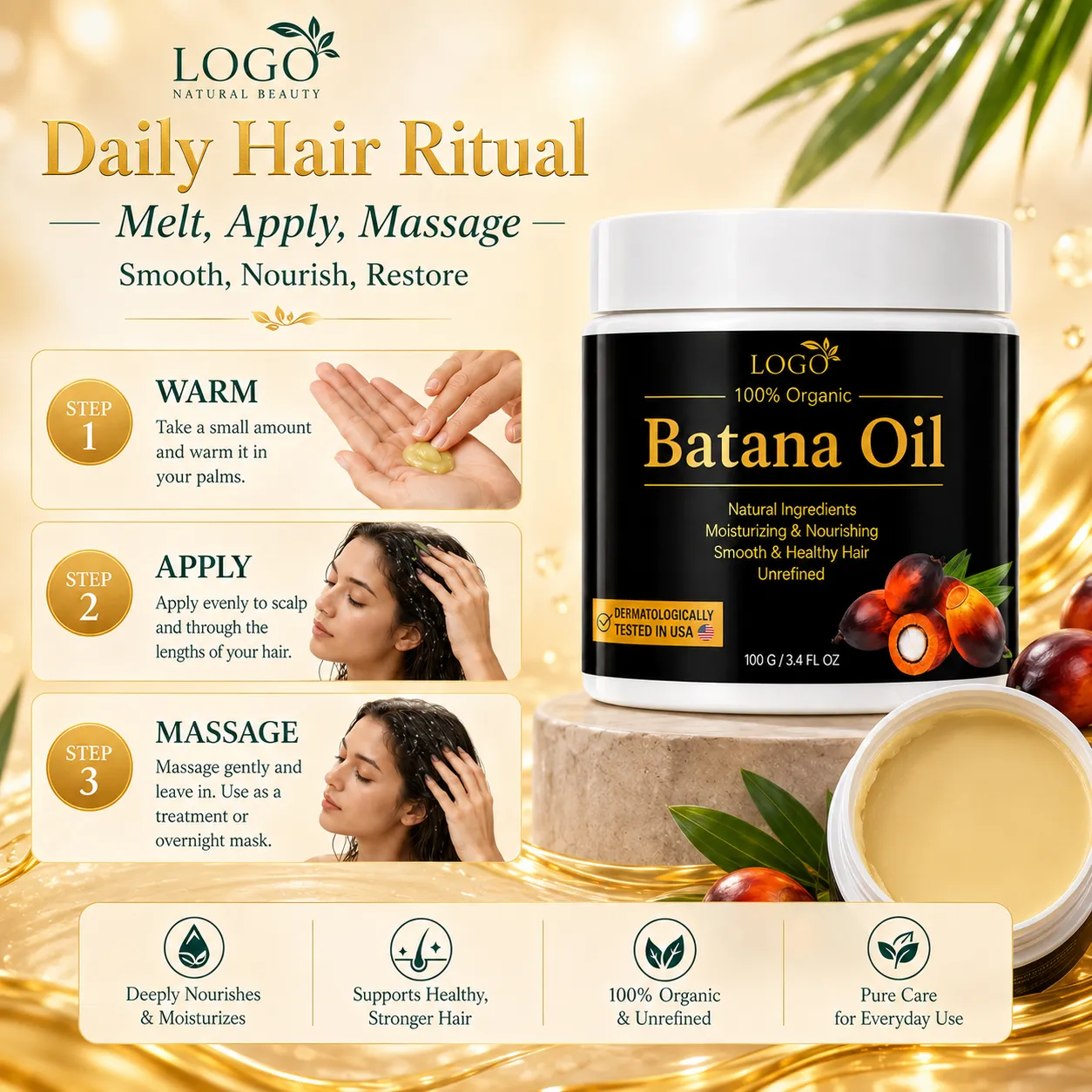 Private Label Organic Batana Oil Hair Butter Balm for Dry Damaged Hair 100g