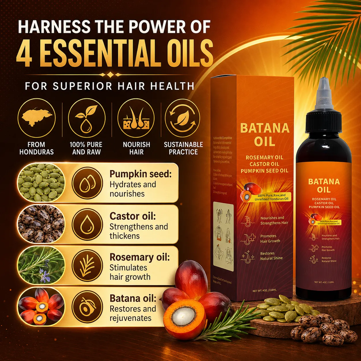 Batana Oil with Rosemary Castor & Pumpkin Seed Oil