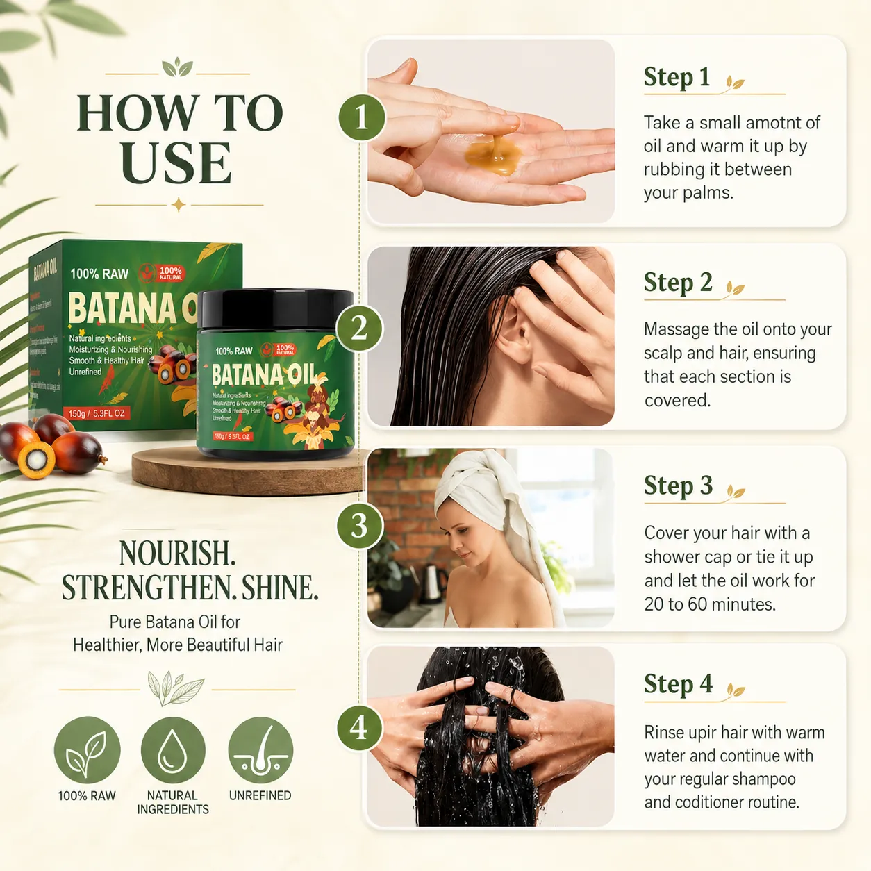 100% Raw Batana Oil Hair Treatment – OEM/ODM Custom Formula