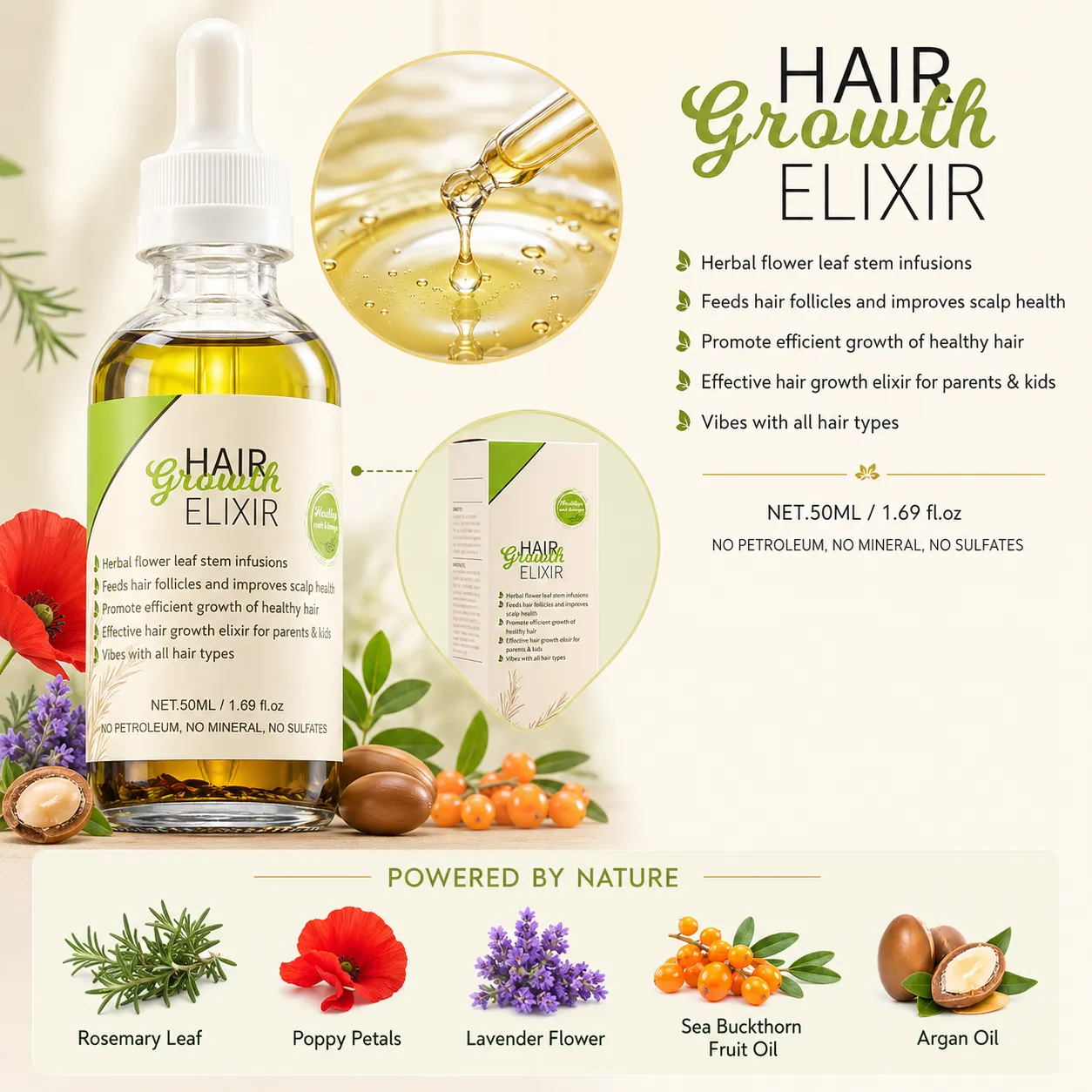 Rosemary Hair Growth Elixir & Natural Batana Oil Set for Scalp Brows Beard – OEM/ODM Custom Formula