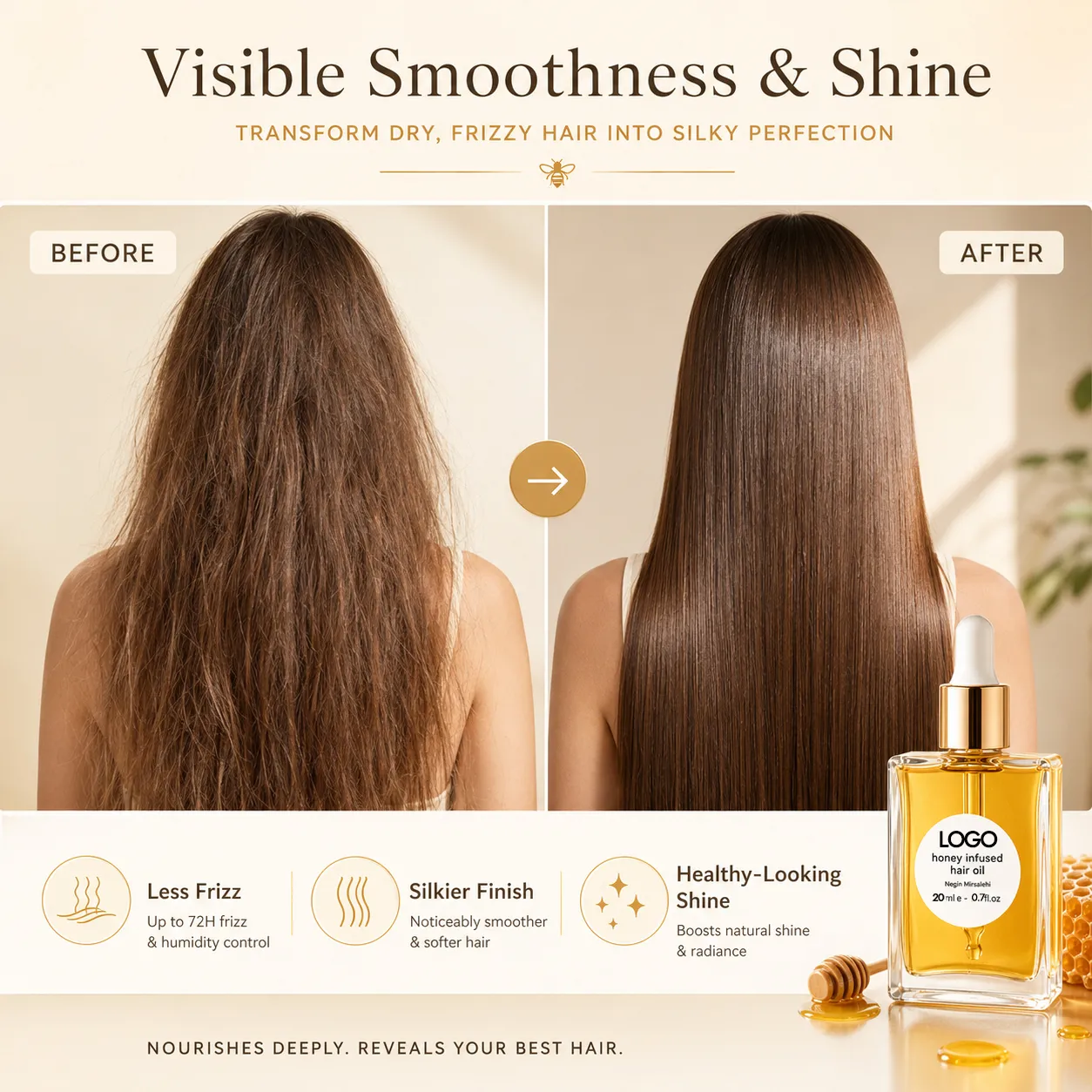 Honey Infused Hair Oil for Frizz Control & Shine – OEM/ODM Custom Formula