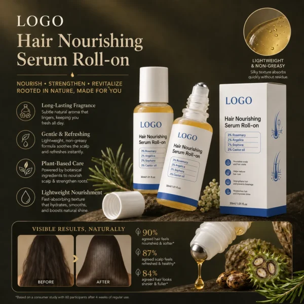 Rosemary Castor Oil Hair Nourishing Serum Roll-On for Scalp & Root Care – OEM/ODM Custom Formula