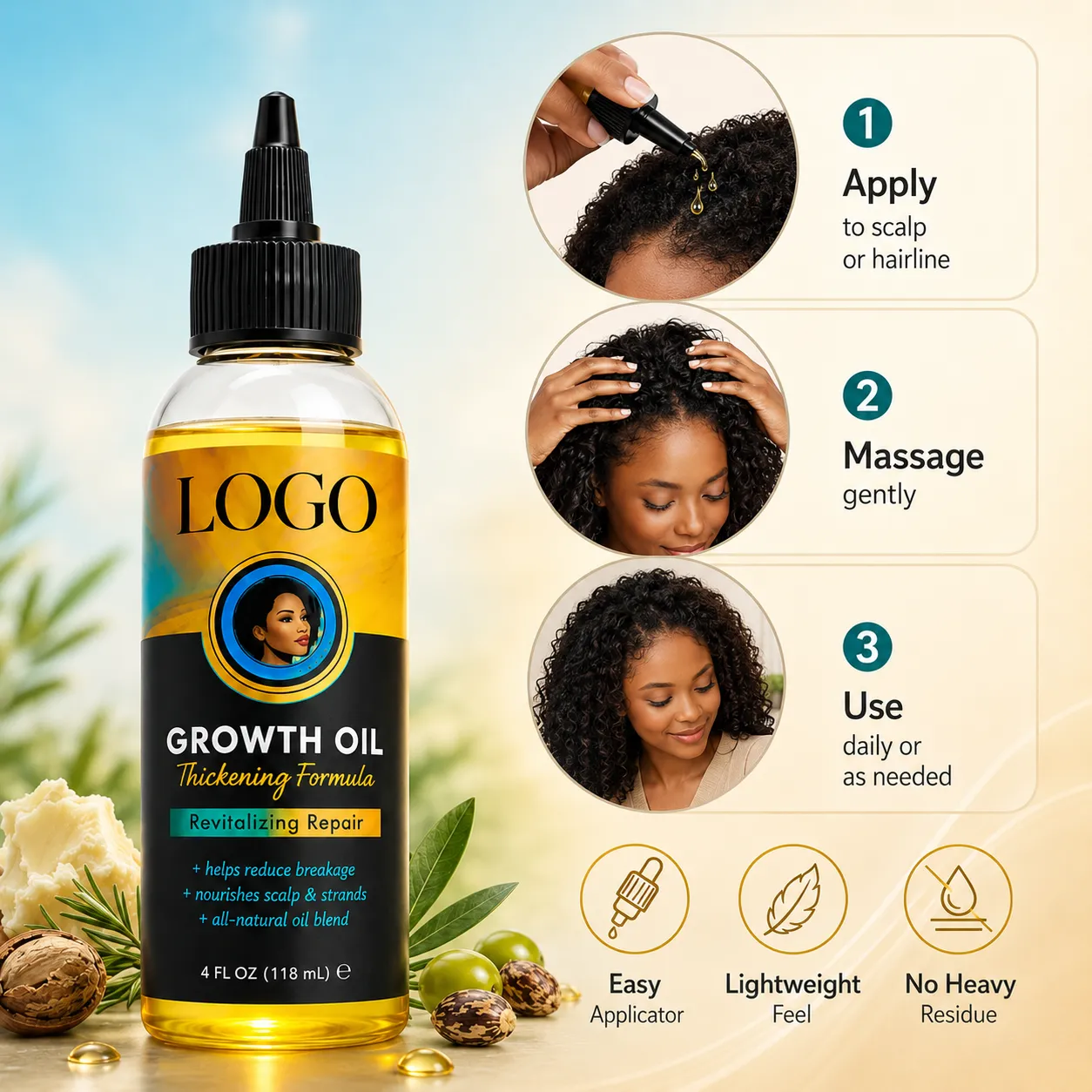 Growth Oil Thickening Formula for Scalp & Curl Care – OEM/ODM Custom Formula