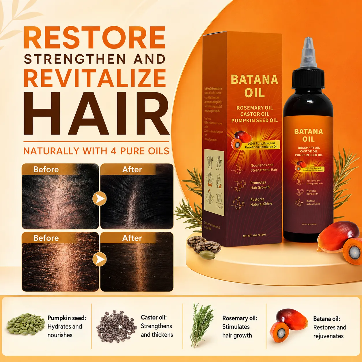 Batana Oil with Rosemary Castor & Pumpkin Seed Oil