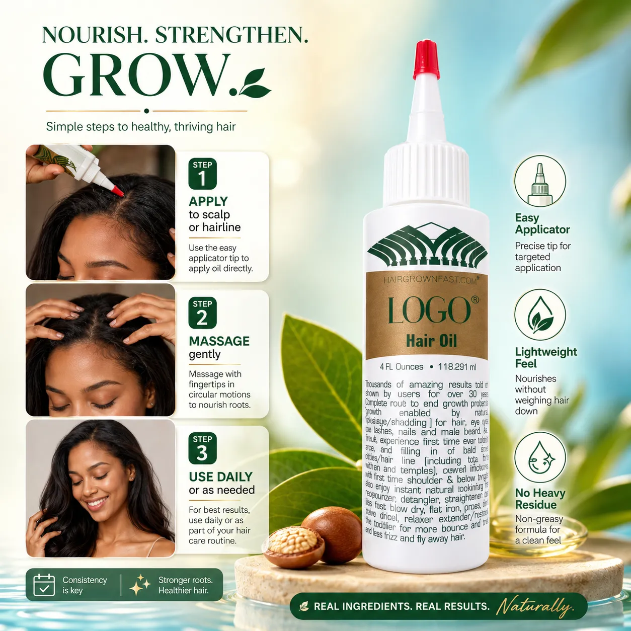Lightweight Hair Growth Oil for Scalp Nourishment Breakage Support & Frizz Control – OEM/ODM Custom Hair Oil