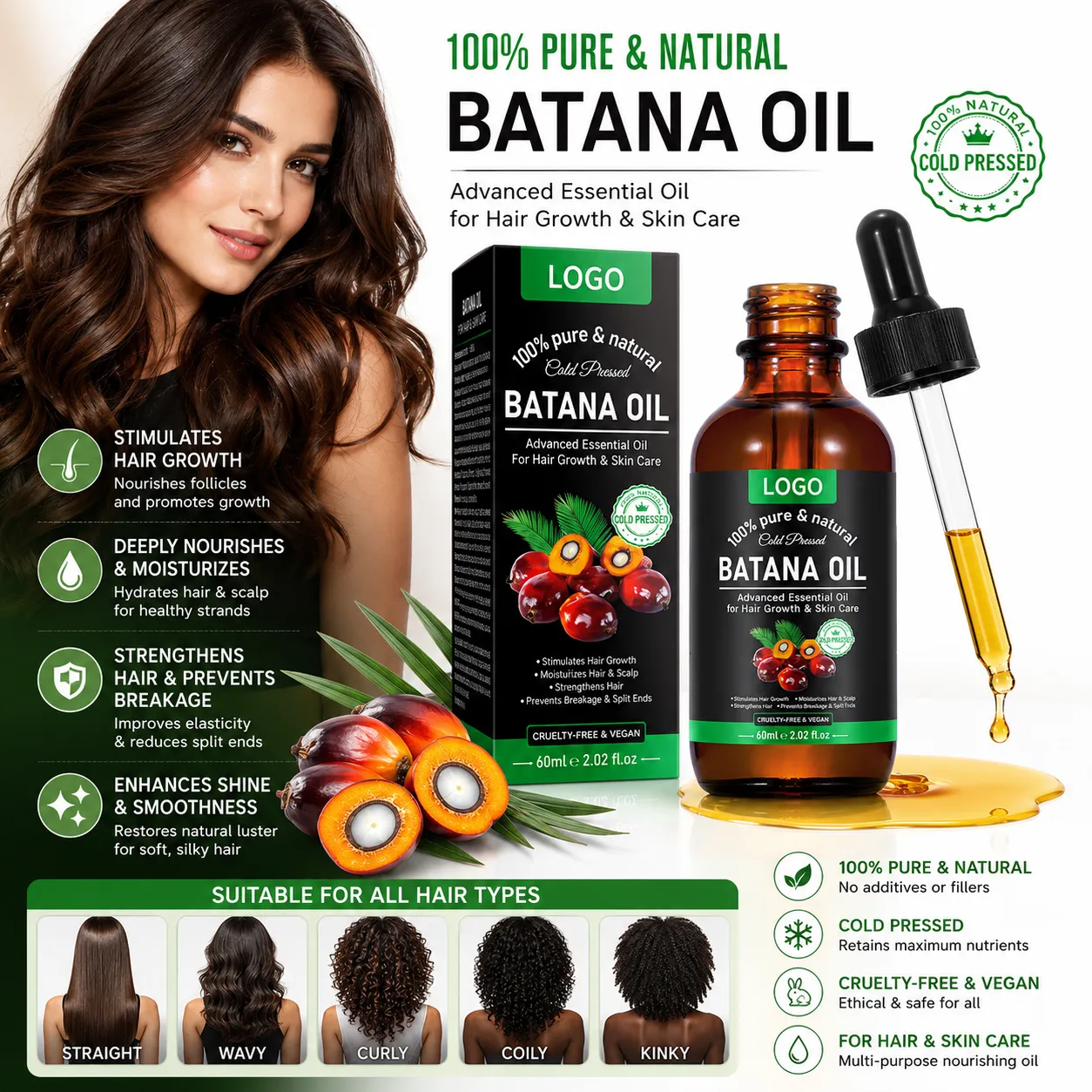Private Label Batana Oil for Hair Growth Support & Scalp Care – 60ml Cold Pressed Hair & Skin Oil