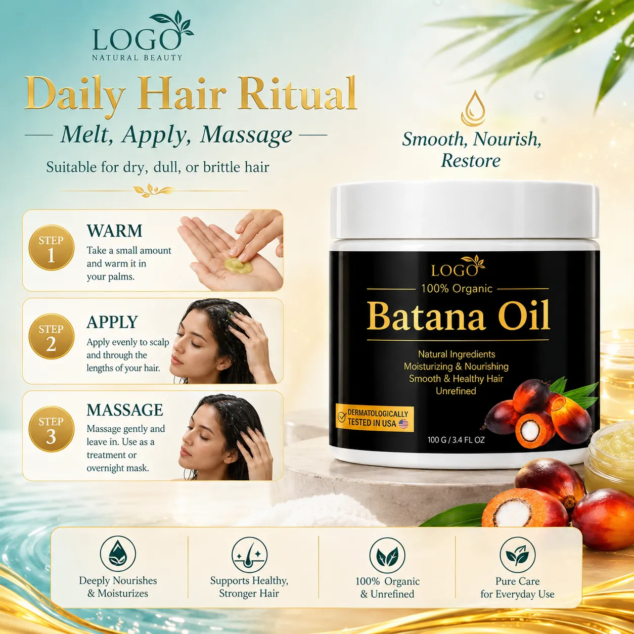 Private Label Batana Oil Hair Butter Treatment Balm for Dry & Damaged Hair – 100g / 3.4 fl oz