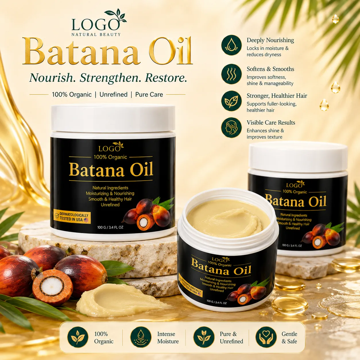 Private Label Organic Batana Oil Hair Butter Balm for Dry Damaged Hair 100g