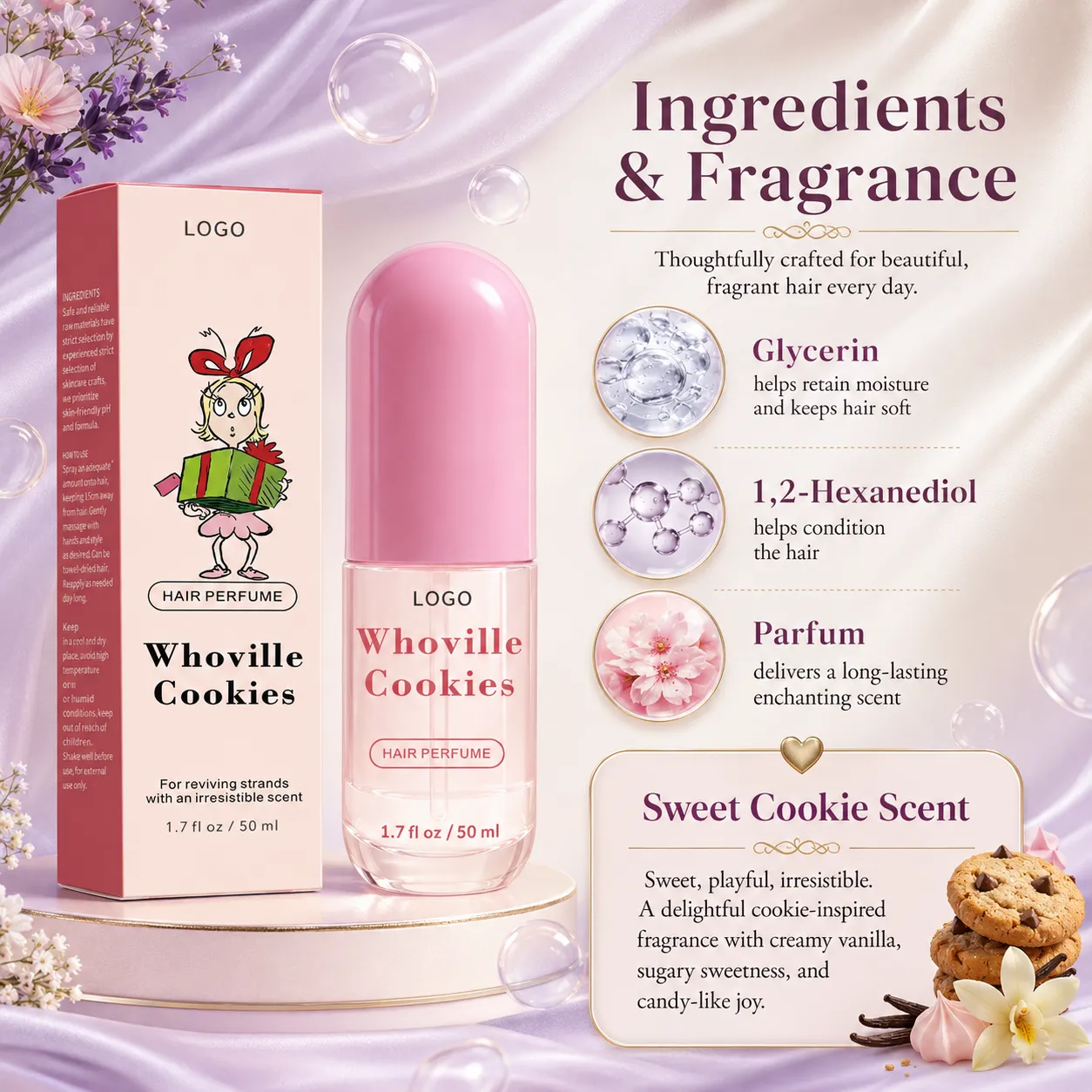 Private Label Sweet Cookie Hair Perfume Spray Fine Mist 50ml