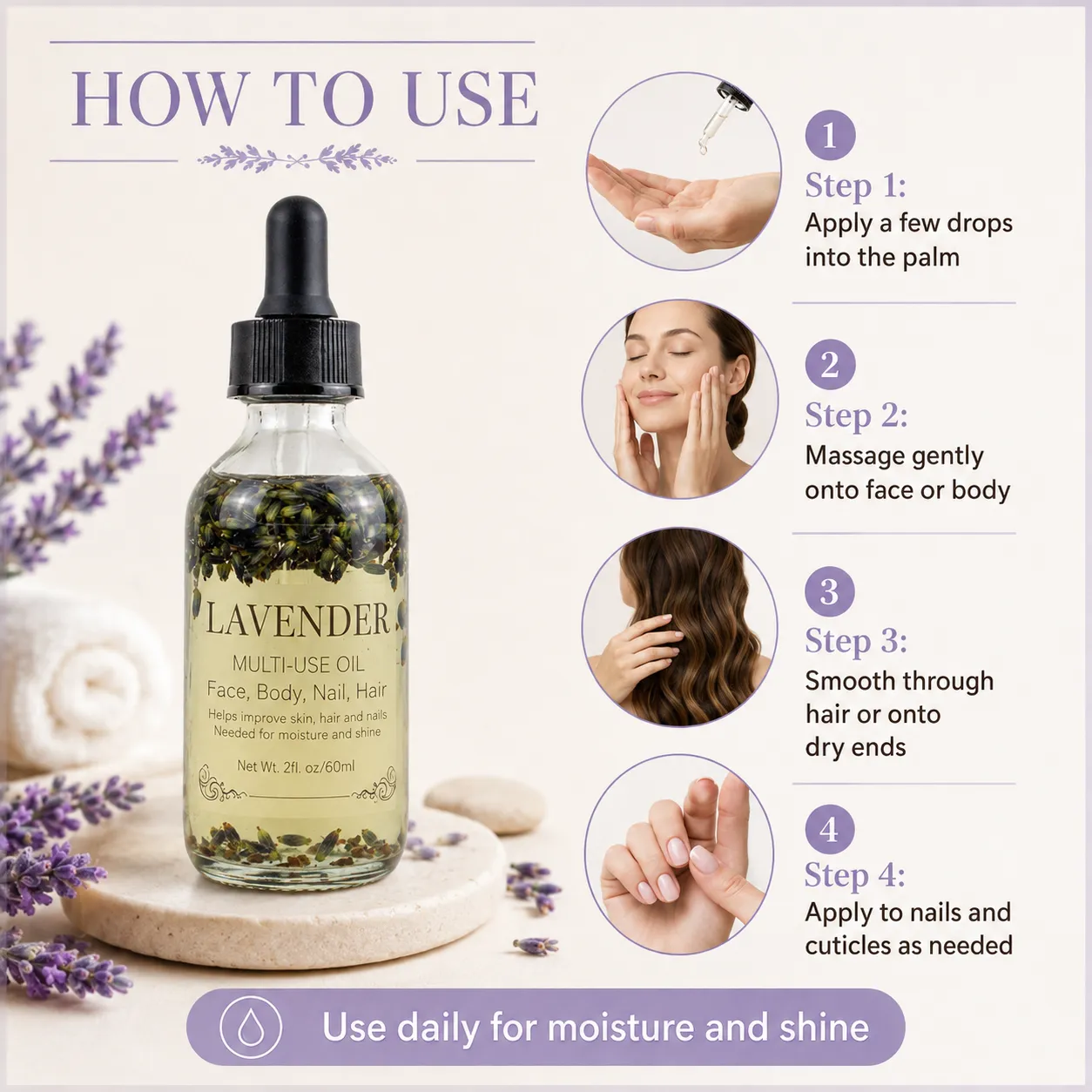 Lavender Multi-Use Oil for Face Body Nail Hair – OEM/ODM Custom Formula
