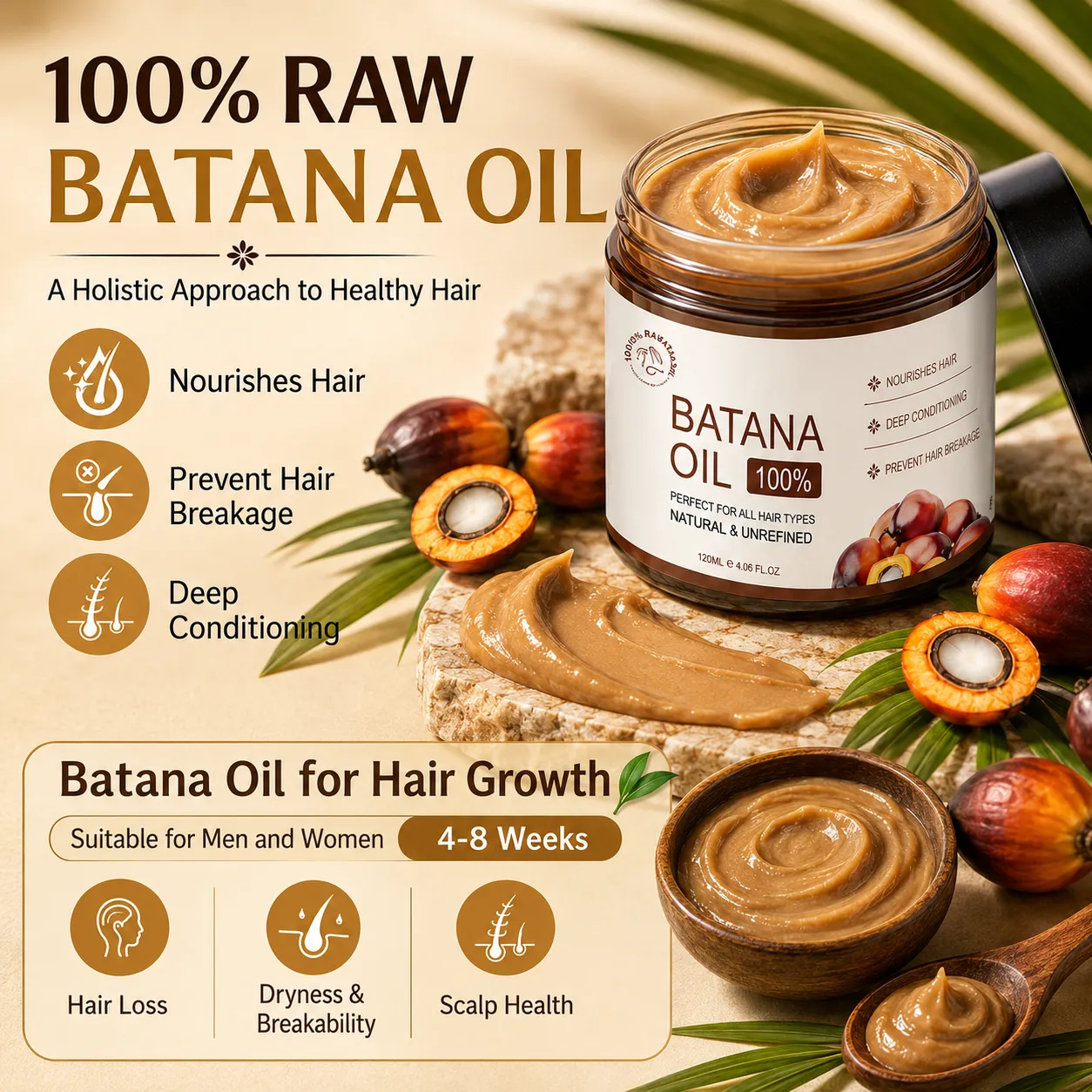 100% Raw Batana Oil Hair Treatment Cream for Hair Growth Care