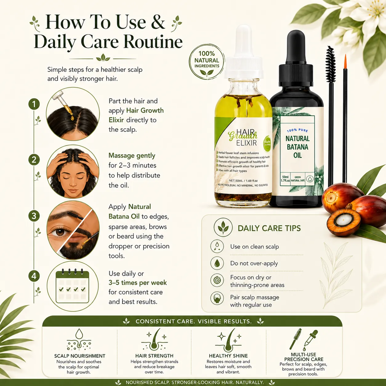 Rosemary Hair Growth Elixir & Natural Batana Oil Set for Scalp Brows Beard – OEM/ODM Custom Formula
