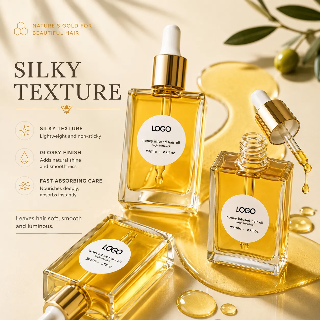 Honey Infused Hair Oil for Frizz Control & Shine – OEM/ODM Custom Formula