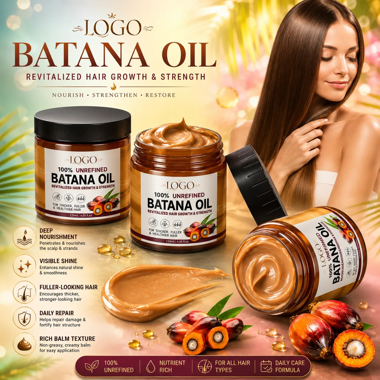 100% Unrefined Batana Oil Hair Balm for Hair Growth Care & Deep Conditioning