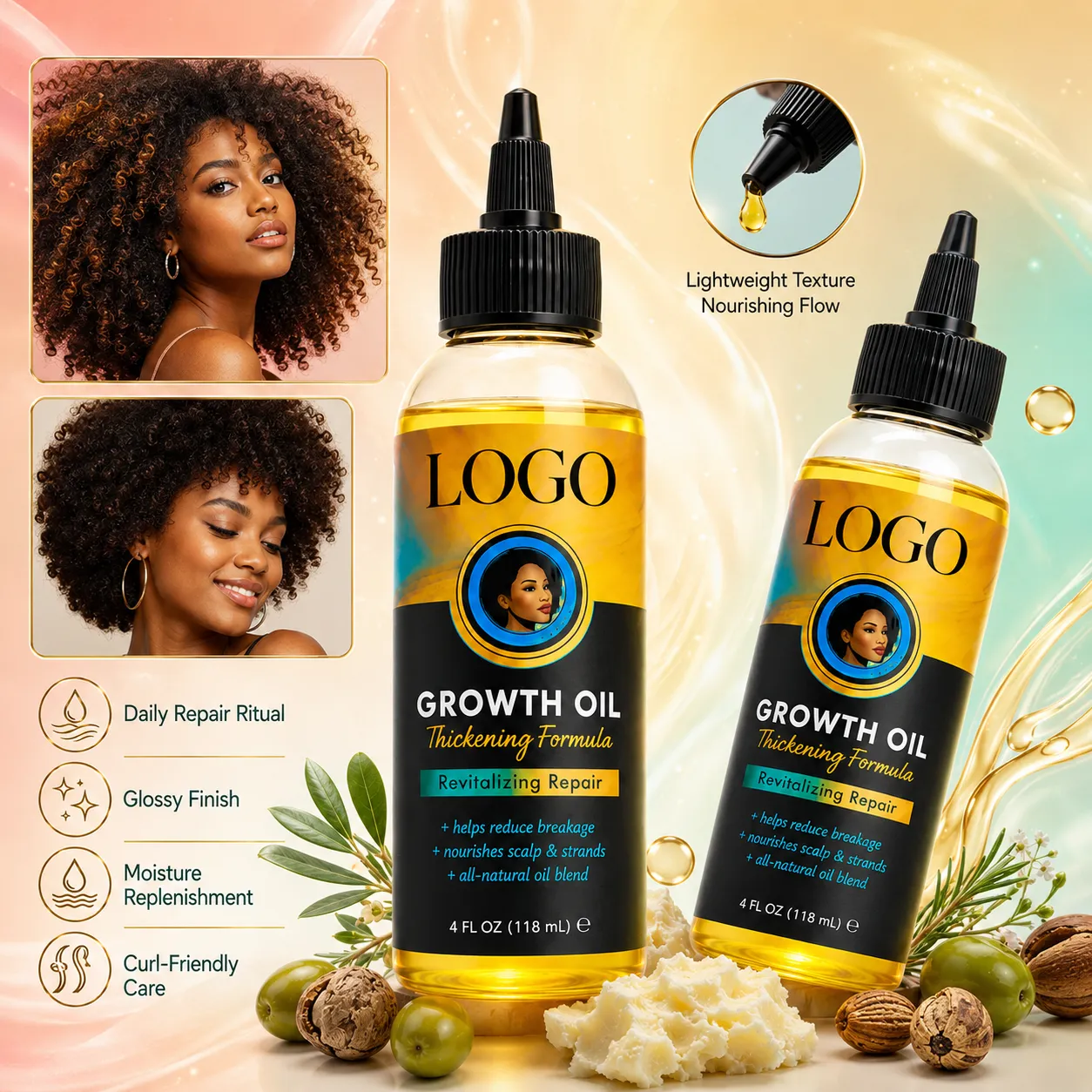 Growth Oil Thickening Formula for Scalp & Curl Care – OEM/ODM Custom Formula