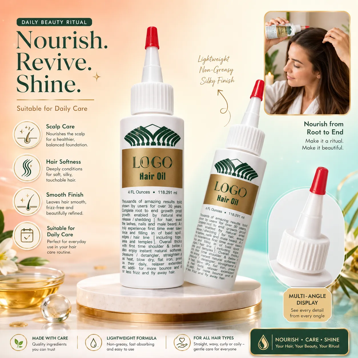 Lightweight Hair Growth Oil for Scalp Nourishment Breakage Support & Frizz Control – OEM/ODM Custom Hair Oil