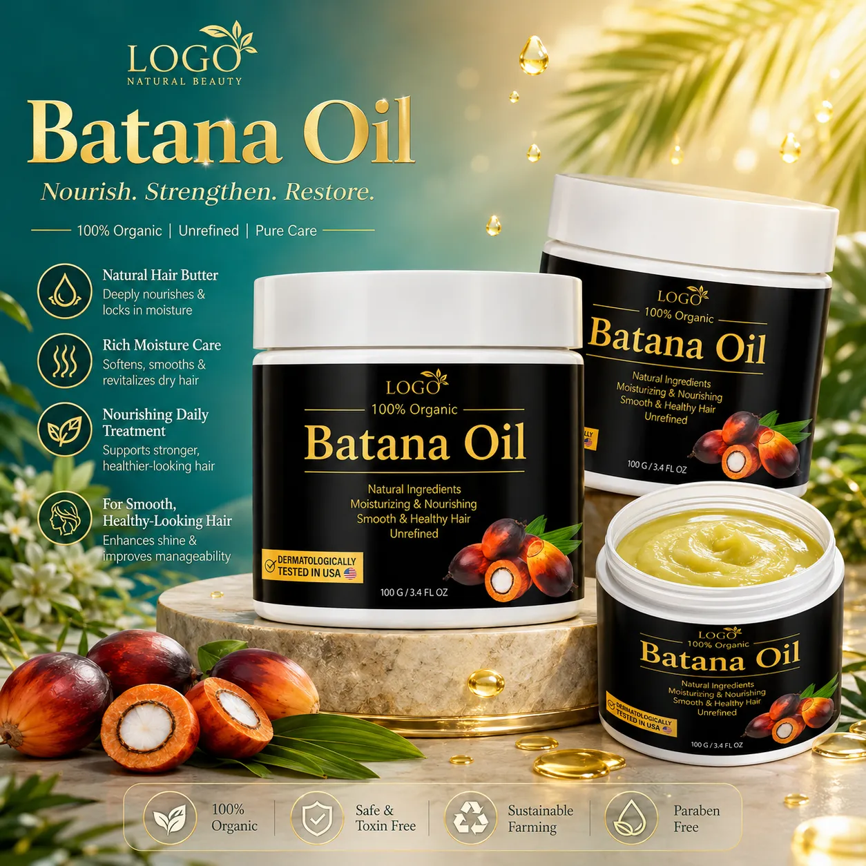 Private Label Batana Oil Hair Butter Treatment Balm for Dry & Damaged Hair – 100g / 3.4 fl oz